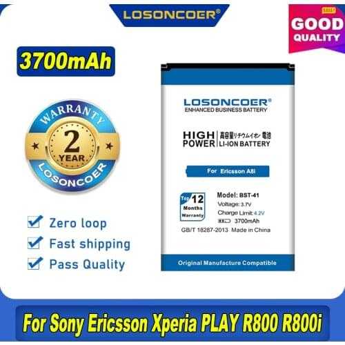 100% Original LOSONCOER 3700mAh BST-41 BST 41 Battery For Sony Ericsson XPERIA A8i M1i X1 X2 X10 X1a X2a Play Z1i X10i