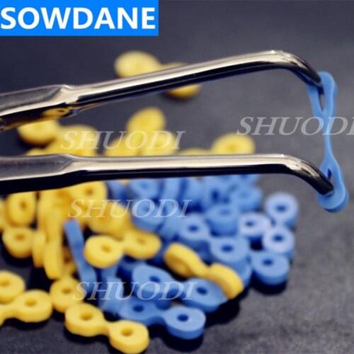 160 Pcs Autoclavable Dental Elastic Rubber Fixing Wedges Matrix Matrices Dam Composite ( 80 Pcs each of Blue and Yellow )