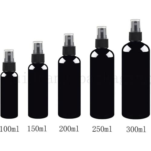 30pcs 100/150/200/250/300ml cosmetic spray bottles for cosmetics packaging,black plastic PET container with mist sprayer pump