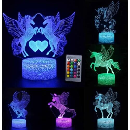 3D LED Night Light Unicorn Horse Lamp 16Colors Fairy Night light Remote Control Table Lamps Toys Gift For kids Home Decoration