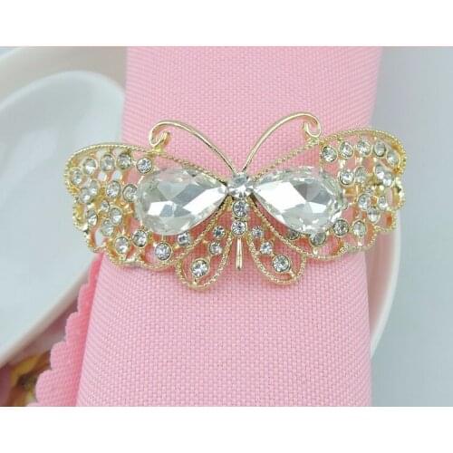 4pcs Wholesale Buckle hotel banquet soft outfit napkins, napkin rings high atmospheric alloy butterfly rhinestone napkin ring