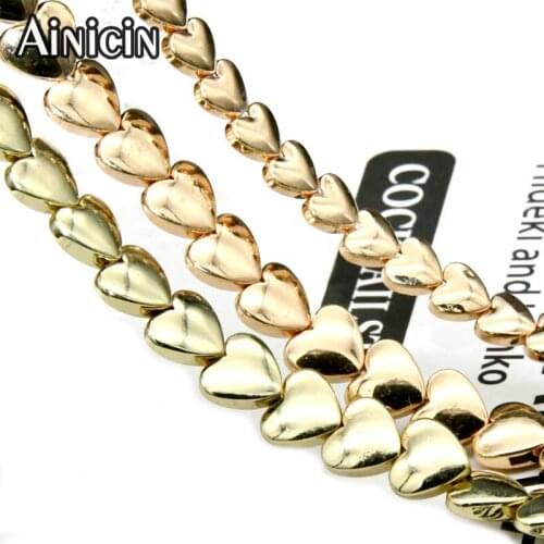 6mm 8mm High Quality Shine Heart Beads Light Rose Gold Plating 16'' DIy Jewelry Making Hematite Strand Loose Beads 5pcs/lot