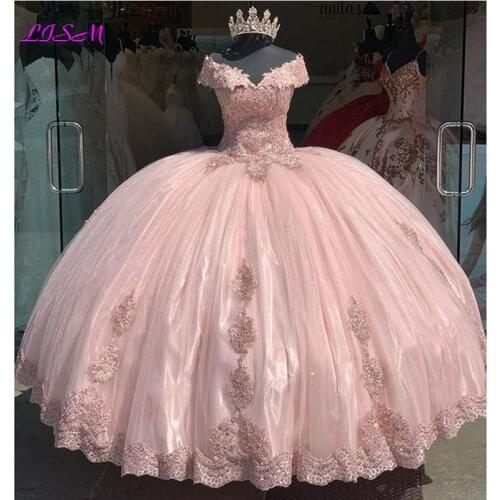 Luxury Ball Gown Quinceanera Dresses Off the Shoulder Lace Appliques Sweet 16 Prom Party Dress vestido de 15 anos