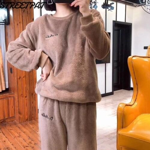 Velvet Tracksuit Women Two Piece Set Winter Clothes Oversized Hoodie Sweatshirt Warm Fleece Loungewear Femme Chandal Mujer