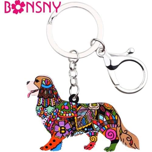 Bonsny Acrylic Cavalier King Charles Spaniel Dog Key Chain Key Ring Handbag Bag Charm Keychain Accessories New Jewelry For Women