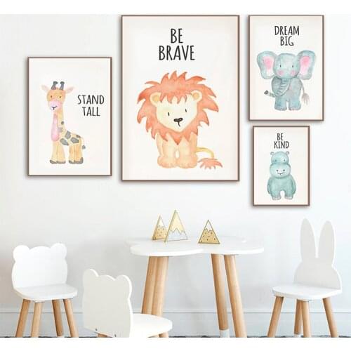 Nursery Wall Art Watercolor Giraffe Zebra Monkey Inspirational Quote Poster Print Canvas Painting Picture Baby Kids Room Decor