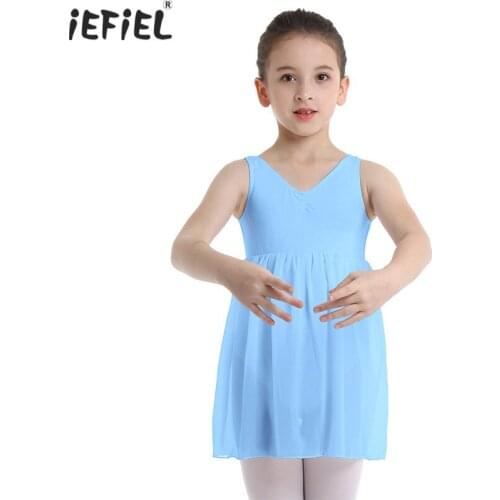 Kids Girls Cotton Ruffled Chiffon Ballet Dress Dancewear High-waisted Sleeveless Ballet Dance Gymnastics Leotard Dresses SZ 2-10