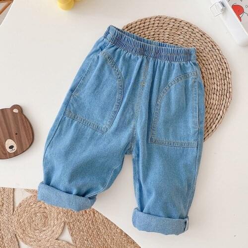 Amya Baby Unisex Toddler Girl Boys Jeans Blue Color Loose Spring Autumn Children Boutique Clothing Casual Kids Denim Pants