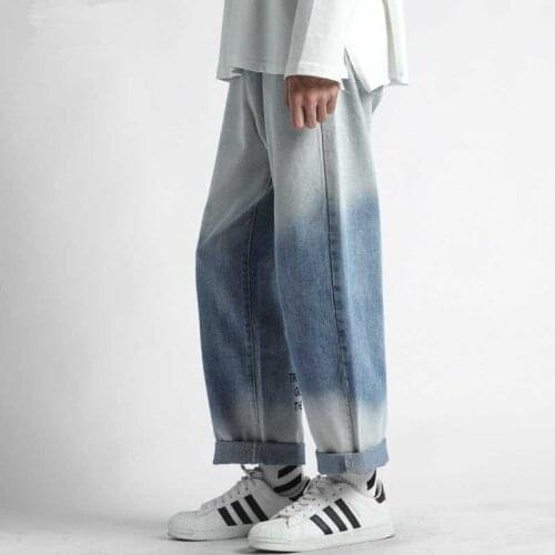 NiceMix Studios Korean Gradient Jeans Men Straight Pants 2020 Autumn Spring Printed Man Casual Trousers Streetwear Male Denim Pa