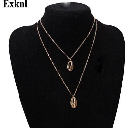 Exknl Bohomian Summer Beach Alloy Shell Choker Necklace Golden Seashell Necklace Women Girls Accessories Jewelry Gifts