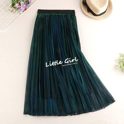 HOT SELLING fashion elastic waist pleated skirt bust skirt on holiday wind Gradient mesh skirt IN STOCK