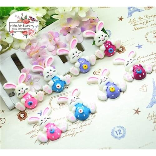 20pcs Resin Easter Day hot pink rabbit flat back Cabochon Art Supply Decoration Charm Craft DIY accessories 27x31mm