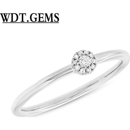 Diamond Halo Cluster Minimalist Dainty Solitaire Ring 10K White Gold 0.07ct
