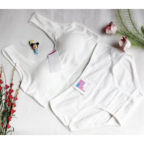 Teenage Girl Underwear Solid Bras r+Short Briefs Sets Girls Training Bra Wireless Breathable Child Bras Soft Cotton Girls Bra