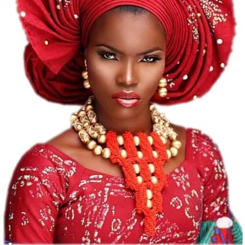 Dudo Jewelry African Nigerian Beads Dubai Wedding Jewelry Sets For Women Red Gold Bold Balls Bridal Necklace Jewellery Set 2018