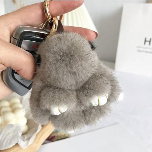 Genuine mink fur Mini rabbits keychains girl real bunny keyring bunny bags new pendant accessories for phone keychain