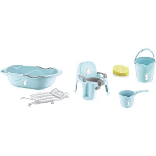 Bebe Lux Bathroom Set 6 Piece Blue Color Giderli Bathtub Bath Bucket Water Bulk Container Maşrapa Sponge Potty Sparkling Bathtub net Set