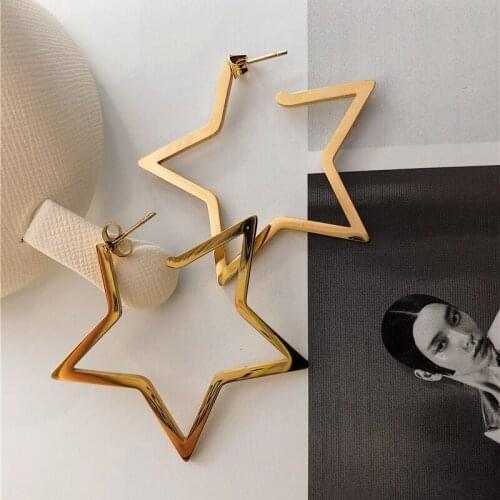 Stainless Steel Gold Star Hoop Earrings For Women Simple Punk Fashion Gold Silver Ear Gift Party Jewelry