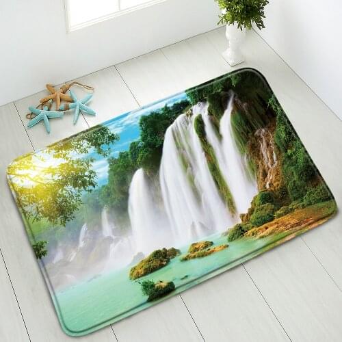 Waterfall Non-Slip Bathroom Mats Natural Scenery Mountain Ocean Forest Island Bedroom Kitchen Doormat Indoor Absorbent Floor Mat