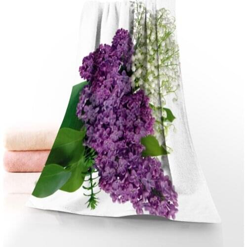New Custom Lilac Flowers Towel Printed Cotton Face/Bath Towels Microfiber Fabric For Kids Men Women Shower Towels 70X140cm