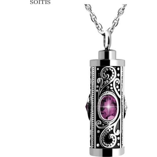 SOITIS High Quality Purple Birthstone Decorative Printed Pendant Fillabled Vial Ashes Necklace Fashion Keepsake Pendant Necklace
