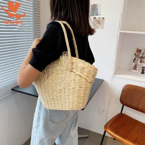 CAREY KEY Women Hand-Woven Rattan Bag Straw Purse Wicker Beach Handbag 2021 Summer Bohemia Woven Clutch Basket Shopping Bags