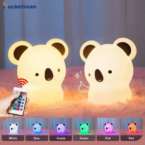 Portable Koala Night Light LED USB Rechargeable Silicon Lighting Remote Controlled and Touch 2 Different Modes 16 Color lights