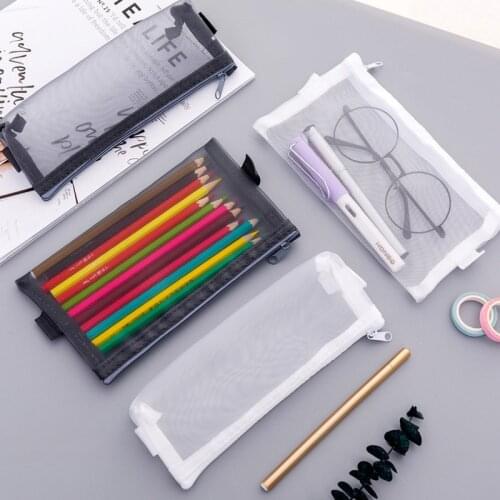 Pencil Bag Transparent Mesh School Pencil Case Large Capacity Nylon Pen Bag Case for Office Supplies Cute Stationery Kids Gift