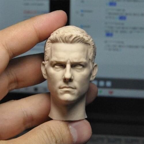 DIY Unpainted 1/6 Tom Cruise Head Sculpt with Neck PVC Male Soldier Head Carving Fit 12'' Action Figure Body