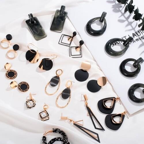 Korean Statement Earrings for women 2020 Fashion Black Arcylic Geometric Tassel Dangle Drop Earings Gold Brincos Jewelry Gift