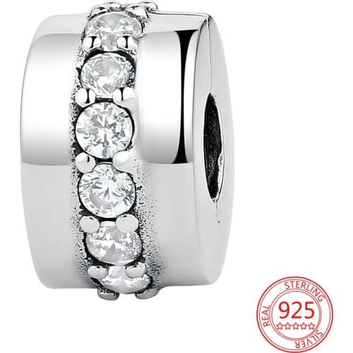 100% Real 925 Sterling Silver Zircon Round Bead Charm Fit Original Pandora Bracelet& Bangle Making Fashion DIY Jewelry For Women