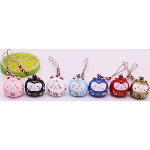 Cute Cartoon Japan Water Sound Ringing Cat Bell Keychain Maneki Neko Trinkets Car Phone Charms Good Luck Fortune Wealth Gifts