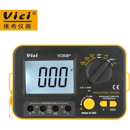 Vici VC60B+ Insulation Resistance Tester 1999 counts Megohmmeter Ohmmeter Voltmeter DVM 1000V 2G w/ LCD Backlight