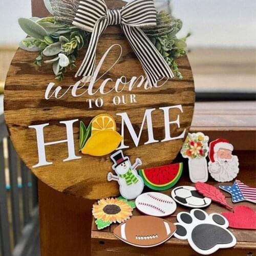 Interchangeable Door Hanging Wreath Wall Hanging Decor Wooden Door Hanger Round Outdoor Hanging Vertical Sign Home Decoration