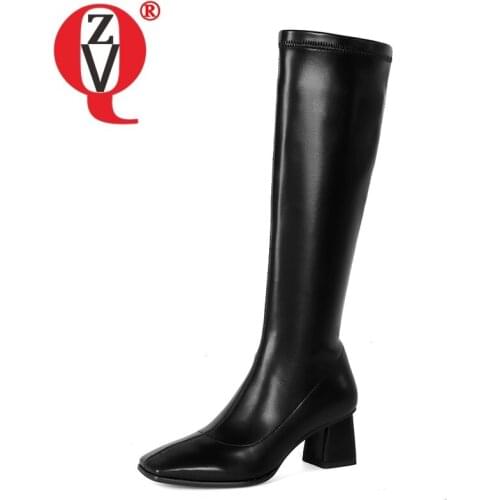 ZVQ Women Fashion Knee High Boots Ladies Square Toe High Heels Side Zipper Winter New Style Ladies Shoes 2022 Party Boats Woman