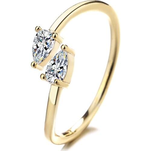 S925 Sterling Silver Double Crystal Open Adjustable Finger Rings for Women Blue CZ Engagement Statement Jewelry