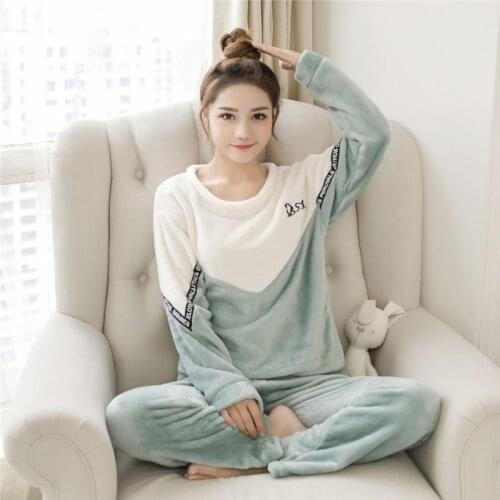 Winter Women Pyjamas Sets Cartoon Pijama Mujer Pajamas Sleepwear Suit Thick Warm Coral Flannel nightgown Femme Home Clothes Sets