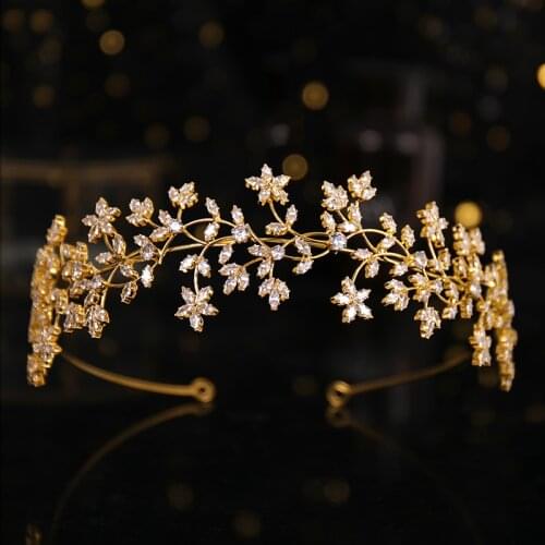 Golden Tiara Hairband Zircon Rhinestone Leaf Hair Accessories Bride Wedding Accessories Luxury Headband Hair Hoop Tiara Headpiec
