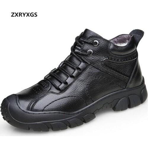 ZXRYXGS 2020 Winter Warm Genuine Leather Boots Men Cotton Shoes Thick Wool Snow Boots Flat Non-slip Casual Sneakers Warm Boots