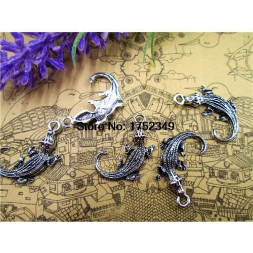 10pcsAlligator Charms, Antique Tibetan Silver Tone 3D Can swing Alligator charm pendants,Crocodile charms,Jewelry Making 40x12mm