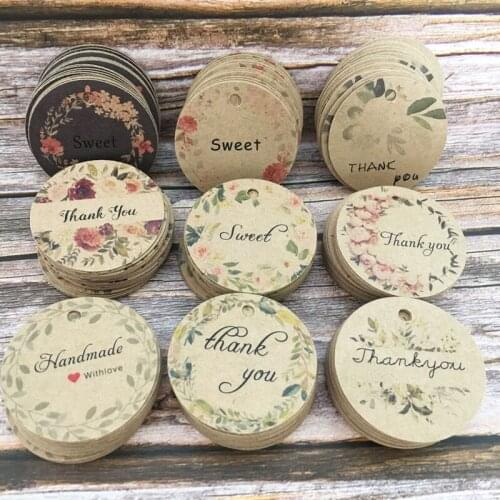100pcs/black/white Paper Tags/ DIY round Label Wedding Gift Decorating Tag 4cm for gift box/Packaging Label Brown Kraft