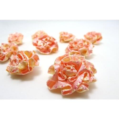 12 Pieces 1 Inch Peach Rose Mauve|Double Sided Polyester Ribbon|Fabric Floral Applique|Craft Supplies|Baby Doll|Carnation