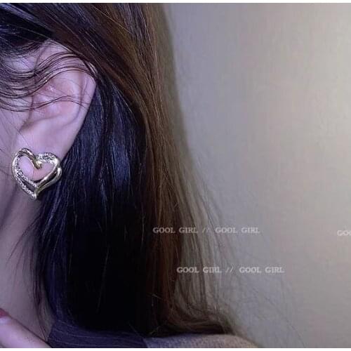 Double Layer Crystal Love Heart Earrings Gold Color Cute Elegant Womens Earrings Fashion Jewelry Gift
