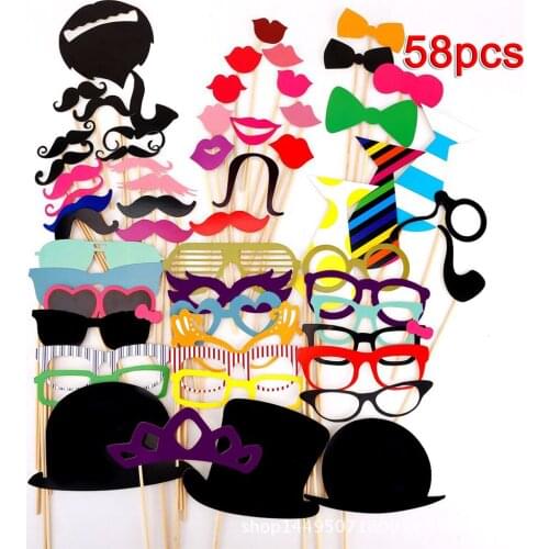 30 sets*58pcs/set Funny Photo Booth Props Hat Mustache On A Stick Wedding Birthday Decoration Party Accessories