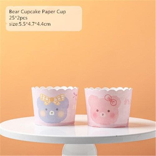 50pcs Pink Bear Muffin Cupcake Paper Cup Oilproof Cupcake Liner Baking Muffin Box Cup Muffin Decorating Molds Muffin Wrap Cases