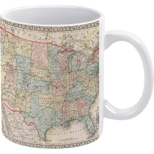 Map of The USA White Mug 11 Oz Funny Ceramic Coffee/Tea/Cocoa Mug Unique Gift American Flag Usa Sayings Meme Message Phrase Humo