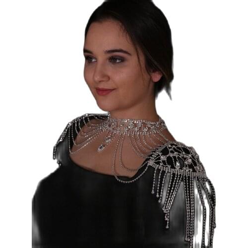 Handmade Bridal Shoulder Chain Multi Layer Strap Necklace Crystal Body Chain Weeding Accessories Jewelry Stone Shoulder Accesso