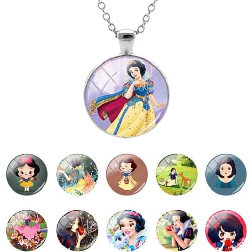 Disney Princess Snow White Pattern Hot Sale 25mm Glass Dome Pendant Necklace Girls Weekend Party Cabochon Jewelry Gifts DSY738