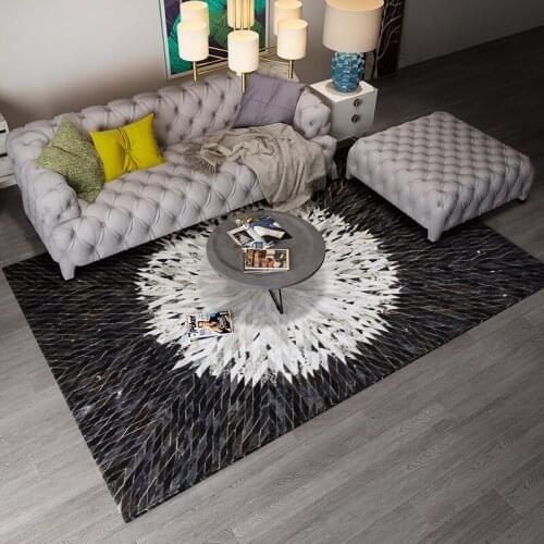 Black and white cowhide mat hand patched carpet original fur european-style living room bedroom rug