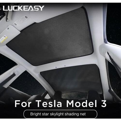 LUCKEASY Functional accessories for Tesla Model 3 Glitter starry sky style Glass Roof Sunshade Car Skylight Blind Shading Net